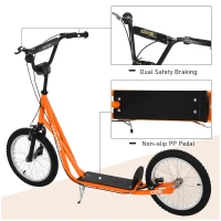 Aosom Youth Scooter Kick Scooter for Kids 5+ with Adjustable Handlebar Front and Rear Dual Brakes, Orange(m-6)