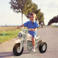 Qaba Ride On Motorcycle, 6V Ride on Bubble Car, 3 Wheeled Electric Motorcycle for Kids w/ LED Headlight, Music, Cream White(m-10)