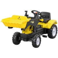 Aosom Ride on Tractor for Kids, Pedal Construction Car with Front Loader Digger for 3 Years Old, Yellow(m-2)