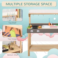 Outsunny Kids Kitchen, Playset Game with Sink, Running Water, Vegetable, Dish for 3-7 Years Old(m-4)