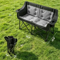 Outsunny Heated Double Camping Chair, Oversized Folding Padded Camp Loveseat Couch with 3 Heat Levels and 4 Heating Zones(m-3)