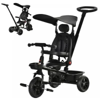 Qaba Tricycle for Toddler 5 in 1 Kids Trike, Converts Stroller to Toddler Bike, Adjustable Backrest & Flat Canopy, Detachable Guardrail & Handle for 1-5 Years Old, Black(m-11)