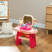 Qaba Kids Vanity Set with Mirror, LED Light, Music, 23 Accessories, Pretend Play Set for Girls 3-6 Years, Pink(m-10)