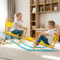 Qaba Teeter Totter Seesaw for Kids, 2 in 1 Metal Rocking Seesaw for Toddlers Age 3-8, Playground Equipment for Backyard(m-9)