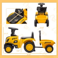Qaba Caterpillar Licensed Ride-On Construction Toy with Shovel & Trailer, No Power Ride-on Tractor for 18-36 Months(m-3)