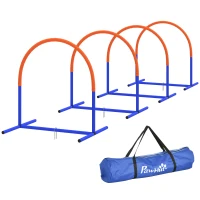 PawHut Dog Agility Training Equipment, 4 PCS Obstacle Course with Carrying Bag for Old Dogs, for Backyard, Outdoor, Blue(m-2)