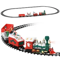 Qaba Electric Train Set for Kids, Battery-Powered Christmas Train Toy Set with Sounds & Lights, Classic Toy Train Set with Gifts Box for 3-8 Years Old Boys Girls, Red(m-1)