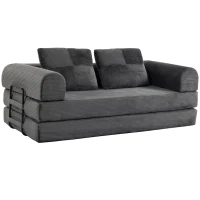 HOMCOM 5-in-1 Convertible Sofa Bed, L-Shaped Loveseat Reversible Sleeper Sofa with 2 Pillows, Dark Grey(m-2)