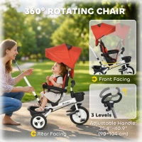 Qaba 6 in 1 Toddler Tricycle with Parent Push Handle, Canopy, Storage Baskets, Cupholder, Red(m-6)