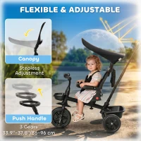 Qaba Tricycle for Toddler 5 in 1 Kids Trike, Converts Stroller to Toddler Bike, Adjustable Backrest & Flat Canopy, Detachable Guardrail & Handle for 1-5 Years Old, Black(m-6)