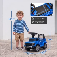 Qaba Toddler Car Licensed Ford Raptor with Headlights, Horn, Under Seat Storage, Anti-Tip Design for 18-36 Months, Blue(m-3)