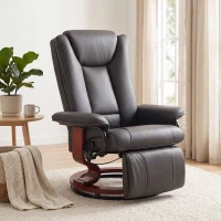 HOMCOM Modern RV Recliner Chair, PU Leather Swivel Recliner Armchair with Footrest for Living Room, Brown(m-2)