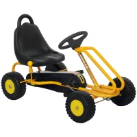 Qaba Go Kart for Kids, 4 Wheel Pedal Go Cart with Adjustable Seat, Safety Hand Brake for Boys Girls 3-6 Years, Yellow(m-11)