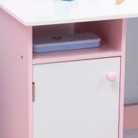 Qaba Toddler Table and Chair Set, Kids Writing Desk Homework Table with Whiteboard, Storage Cabinet, Pink(m-7)