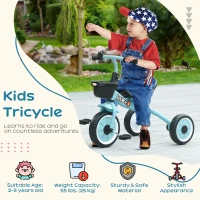 Qaba Tricycle for Toddler 2-5 Year Old Girls and Boys, Toddler Trike with Adjustable Seat, Basket, Bell, Blue(m-4)