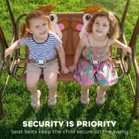 Outsunny Kids Patio Swing, 2-Seater Outdoor Swing Chair with Adjustable Canopy and Safety Belt, Monkey Pattern Hanging Swing Bench for Garden or Backyard, Coffee(m-7)