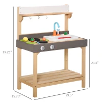 Outsunny Kids Kitchen, Playset Game with Sink, Running Water, Vegetable, Dish for 3-7 Years Old(m-3)
