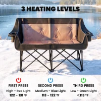 Outsunny Heated Double Camping Chair, Oversized Folding Padded Camp Loveseat Couch with 3 Heat Levels and 4 Heating Zones(m-5)