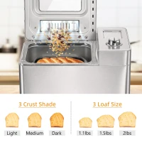 HOMCOM 2LB Bread Maker, Stainless Steel Bread Machine with 25 Programmable Settings, 3 Shade Crust Options, LCD Display, Gluten Free, Silver(m-10)