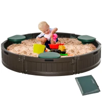 Outsunny Kids Outdoor Sandbox with Cover Garden Bed Sand Pit, Easy Assembly Children's Round Sandbox(m-1)