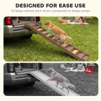 PawHut Foldable Dog Car Ramp, Dog Ramp with Anti-Slip Steps, Pet Stairs for Senior Pets to Access Cars and High Beds, Brown(m-4)