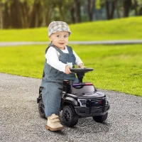 Aosom Kids Push Ride On Car with Working PA System and Horn, Police Truck Style  Foot-to-Floor Sliding Car for Boys and Girls with Under-Seat Storage, for 18 Months to 5 Years Old, Black(m-10)