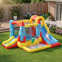 Outsunny Bounce Castle Inflatable Trampoline Slide Pool Rocket Design 11.14' x 9.18' x 6.06'(m-8)