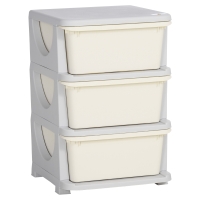 Qaba 3 Drawers Kids Storage Unit, 3 Tier Stackable Toy Organizers and Storage Chest, Cream White