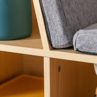 HOMCOM 6-Cubby Kids Bookcase with Reading Nook and Cushion, Multi-Purpose Storage Organizer for Bedroom, Living Room, Natural(m-8)