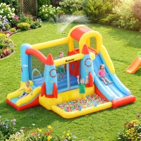 Outsunny Bounce Castle Inflatable Trampoline Slide Pool Rocket Design 11.14' x 9.18' x 6.06'(m-1)