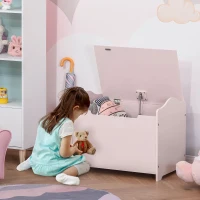 Qaba Kids Toy Chest Wooden Toy Storage Organizer Chest Box with Magnetic Hinge, Large Storage Space, & Groove Handle, Pink(m-3)