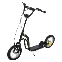 Aosom Youth Scooter Front and Rear Caliper Dual Brakes 12-Inch Inflatable Front Wheel Ride On Toy For Age 5+ - Black(m-11)