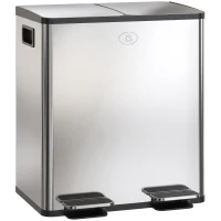 HOMCOM Trash Can, 2 x 5 Gallon Stainless Steel Garbage Can with Soft Close, Stay-Open Lid, Pedals, Inner Buckets, Silver(m-11)