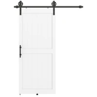 HOMCOM 36inx84in Barn Door with 6FT Sliding Door Hardware Kit, Handle, Upgraded Rollers and Floor Guide, Waterproof, White(m-9)