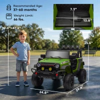 Qaba 12V Battery Powered Ride on Car, Ride on Truck w/ Remote, 4 Suspension Wheels, Music Horn Lights, Green(m-3)
