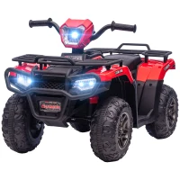 Aosom 12V Kids ATV, 4 Wheeler Quad Ride on Toy, Battery Powered Electric Vehicle with Headlight, Music, MP3 & Treaded Tires, R(m-1)
