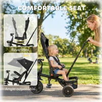 Qaba Tricycle for Toddler 5 in 1 Kids Trike, Foldable Converts Stroller to Toddler Bike, Adjustable Backrest & Curved Canopy, Detachable Guardrail & Handle for 1-5 Years Old, Black(m-5)