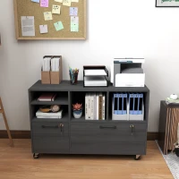 HOMCOM File Cabinet, 2 Drawer Mobile Lateral Filing Cabinet Printer Stand with Lock, Charging Station, Hanging Bars, Black(m-8)