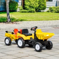 Aosom Ride on Toy Dump Truck for Kids, Pedal Construction Car with Detachable Trailer for 3 Years Old, Yellow(m-8)