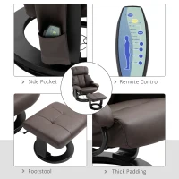HOMCOM Massage Recliner Chair with Ottoman, 360° Swivel Recliner and Footstool, 10-Point Vibration, Brown(m-6)