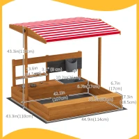 Outsunny Kids Sandbox with Cover Kitchen Playset Toys, Wooden Sand Box with Seat, Storage, for 3-7 Years Old, Red(m-3)