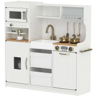 Qaba Play Kitchen, Kids Kitchen Playset with Coffee Machine, Ice Maker, Microwave, Oven, Storage, Gift for Toddlers 3+, White(m-13)