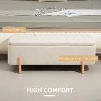 HOMCOM Storage Ottoman with Linen-Look Upholstery, Storage Bench with Safety Hinges and Wooden Legs for Bedroom, Cream White(m-5)