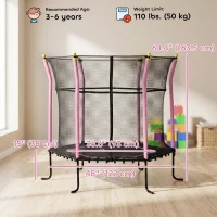 Soozier 63" Kids Trampoline Mini Indoor Bouncer Jumper with Enclosure Net Elastic Thick Padded Pole Gift for 3-6 Years, Pink(m-3)