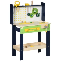 Qaba Wooden Kids Tool Bench with 27 Piece Tool Kit, Construction Work Shop Toy for Toddlers & Ages 3-6, Kids Workbench Playset Gift for Girls and Boys(m-1)