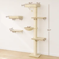 PawHut Cat Wall Shelves, 3-in-1 Cat Wall Furniture Set with Scratching Post for Indoor Kittens Climbing Sleeping, Beige(m-3)
