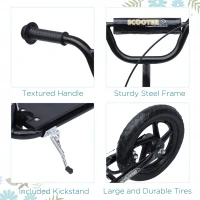 HOMCOM Kick Scooter for Kids 5-12 Years Old with Adjustable Height Handlebar, Non-slip Footplate, Big Wheels, Rear Brake, Black(m-8)