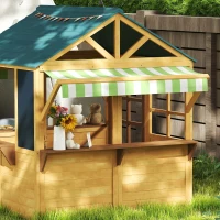 Qaba Wooden Outdoor Playhouse, Foldable Kids Cottage with Windows, Working Door, Snack Bars, Waterproof Covers, for 3-8 Years(m-9)
