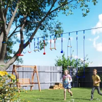 Qaba 32.8' Ninja Warrior Obstacle Course for Kids 3-6 Years, with Swing, Monkey Bars, Climbing Ladder, Gym Rings, Blue(m-8)