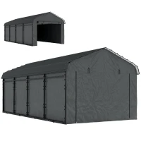 Outsunny 12' x 20' Metal Carport, Heavy Duty Garage Car Canopy with Galvanized Metal Roof and Removable Sidewalls, Dark Gray(m-1)
